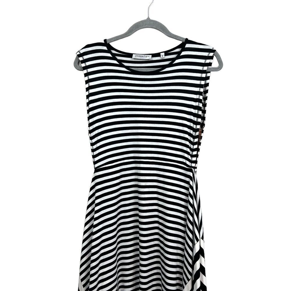 Patrizia Luca Stripe Midi Dress Stretch Striped Asymmetric Hem Sleeveless Sz S* - Picture 2 of 7